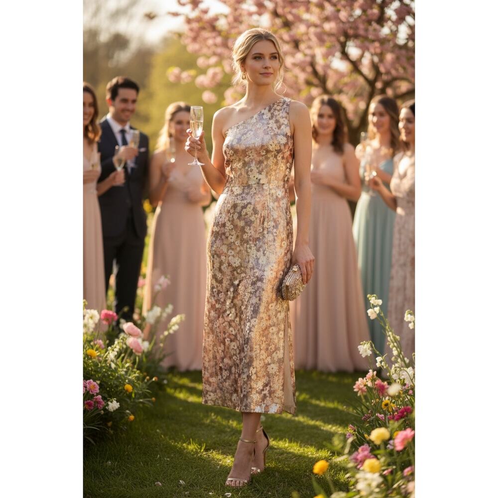 NWT CLUB MONACO DRESS GOLD WEDDING GUEST EVENING FORMAL COCKTAIL RESORT VACATION